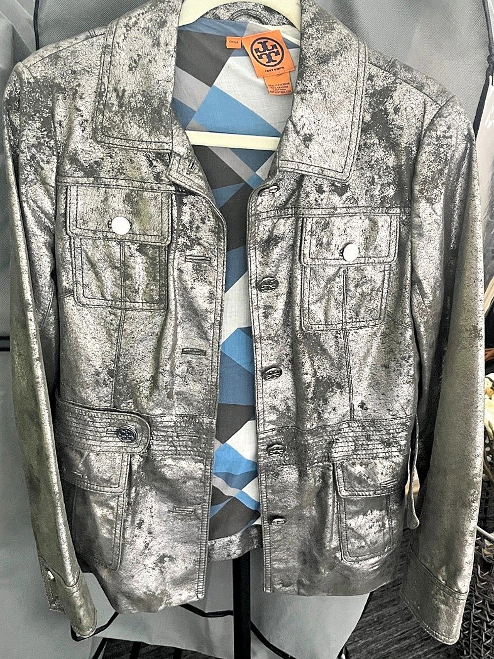 Tory Burch Sergeant Pepper Leather Jacket Gray